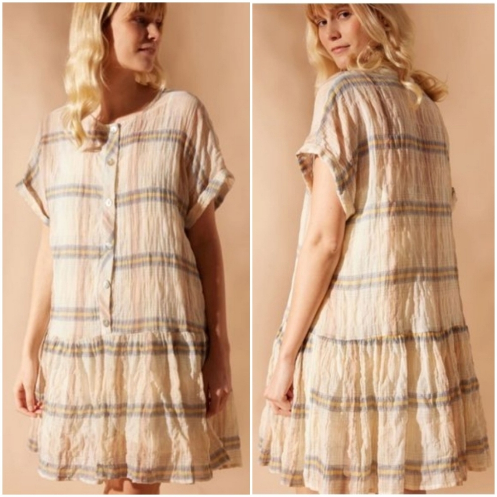 🍒 Louizon Olivia Check Drop Waist Knee Length Light Dress Plaid Sz S